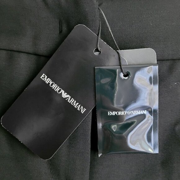 NWT Emporio Armani Black Virgin Wool Pleated Front Straight Leg Trouser Pants - Picture 9 of 14